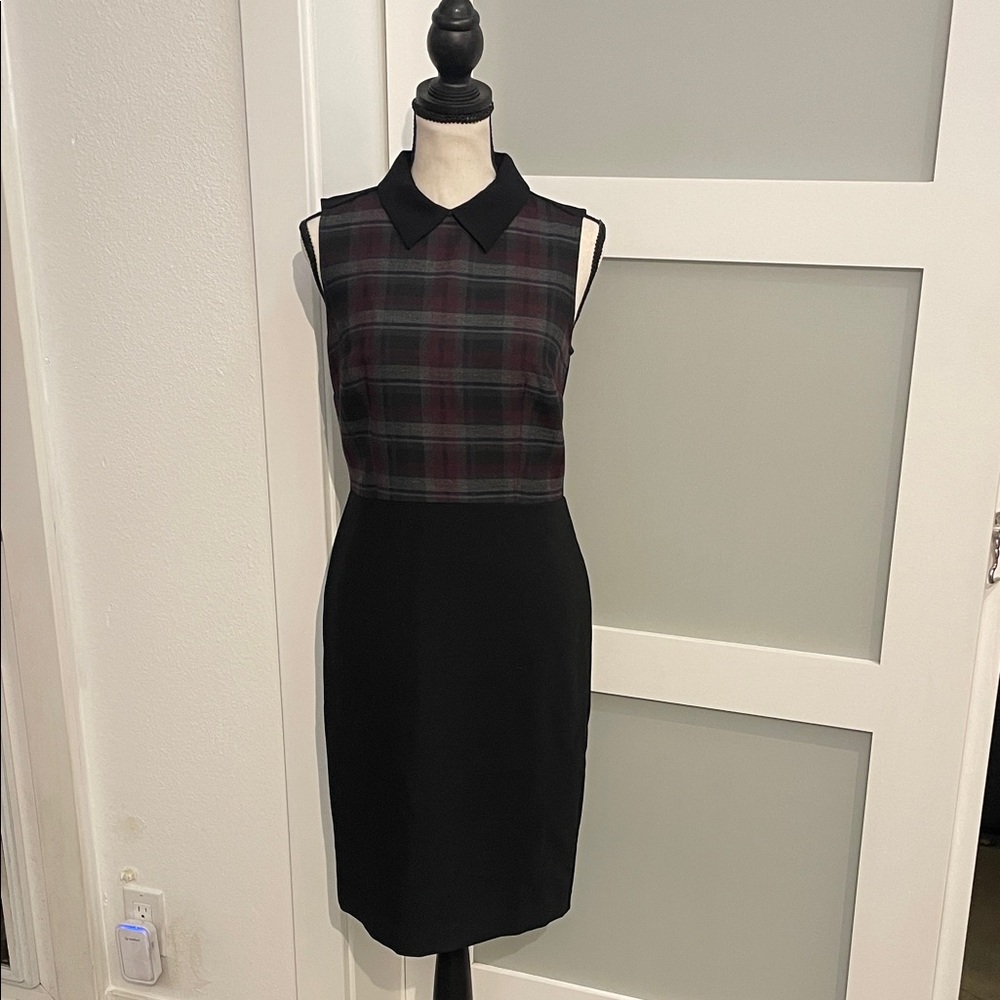 LOFT Black and Red Plaid Midi Dress
